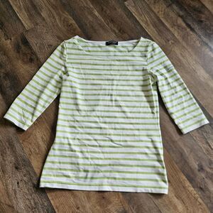 Saint James Breton Stripe Top Womens US 4 Lime Green 3/4 Sleeve French Y2K